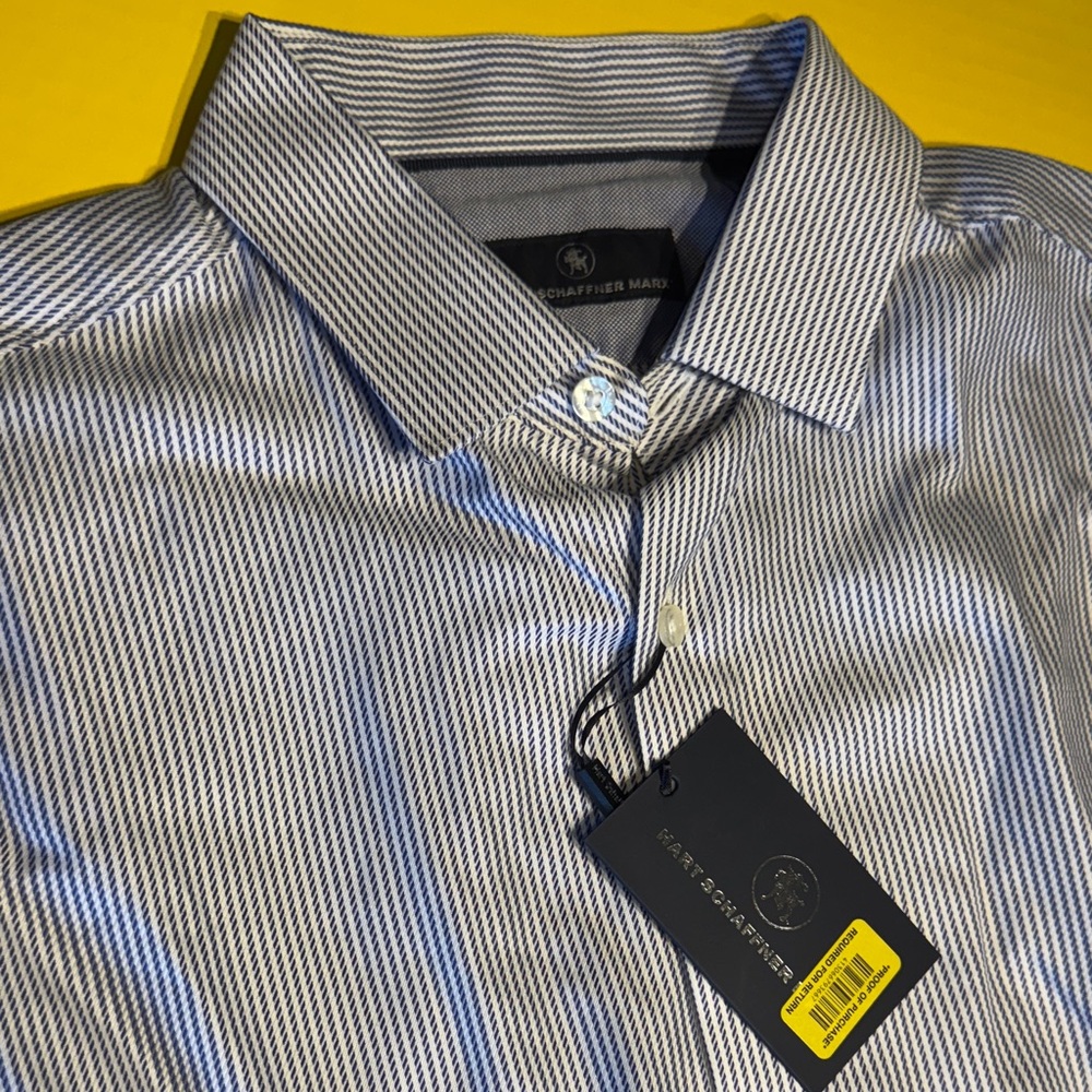Hart Schaffner Marx Navy and White Striped Shirt